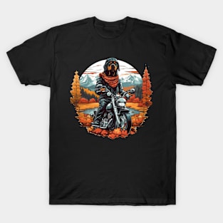A nostalgic patriotic t-shirt design with a Rottweiler Dog on a vintage motorcycle T-Shirt
